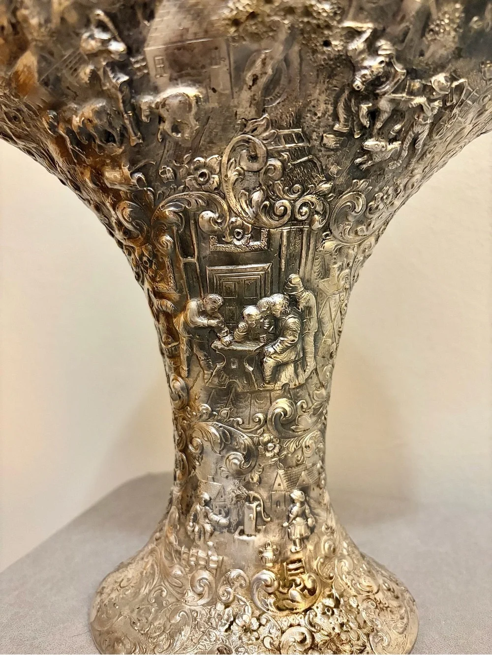 Antique Barbour SP Co 3737 Silver Plate Repoussé Bride’s Basket with Handle 16”